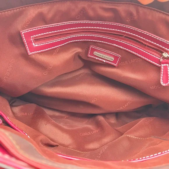 Large Charlie Lapson Leather Shoulder Bag Purse Burgundy size 16”x11” Laptop - Picture 15 of 16